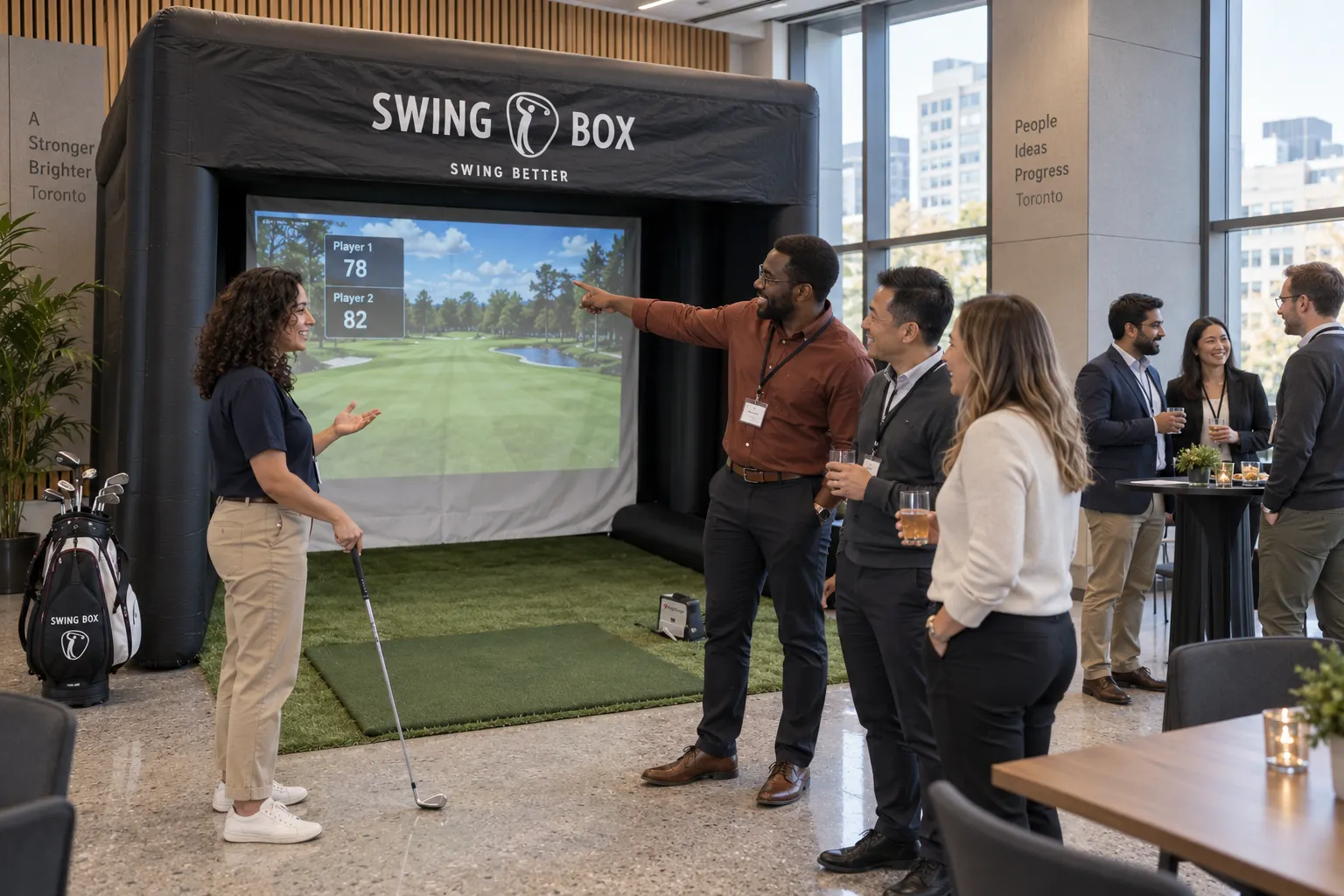 Guests at a Swing Box corporate golf event